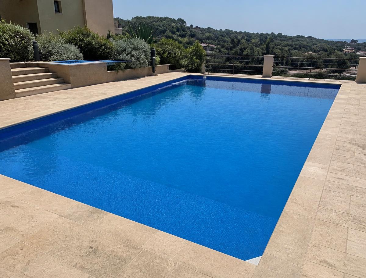 Sostituzione liner piscina — vasca prima e dopo il nuovo rivestimento — dopo